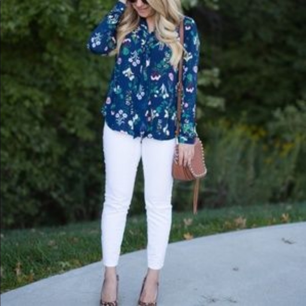 Ann Taylor Loft “Valley” Floral Tie Neck Blouse